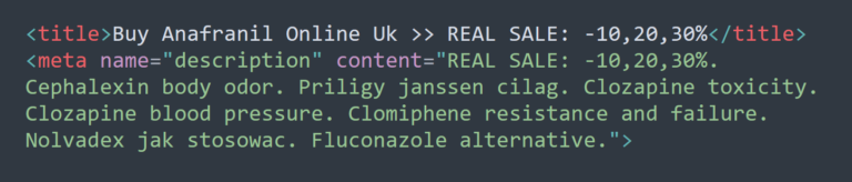 Example of spam keywords injected into website’s title and meta tags.